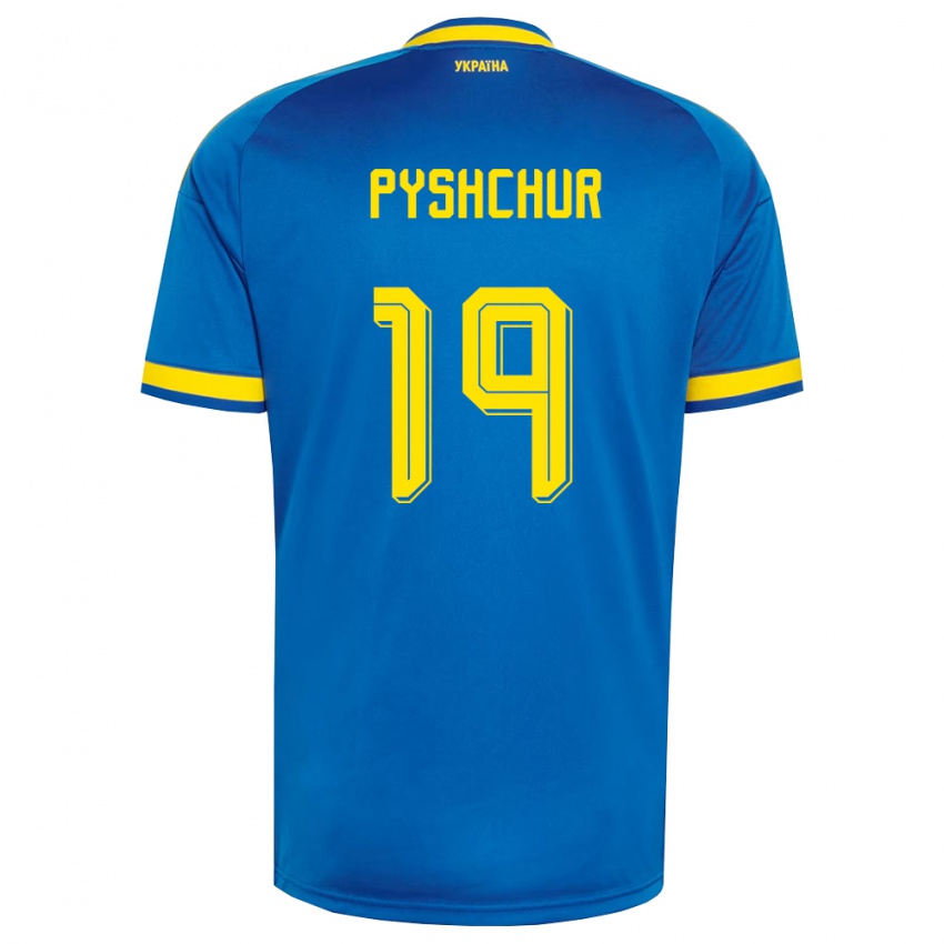 נשים אוקראינה Oleksandr Pyshchur #19 כחול צהוב כהה הרחק ג'רזי 26-28 חולצה קצרה