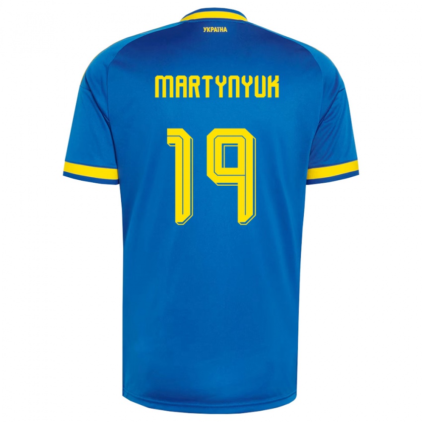 נשים אוקראינה Artur Martynyuk #19 כחול צהוב כהה הרחק ג'רזי 26-28 חולצה קצרה