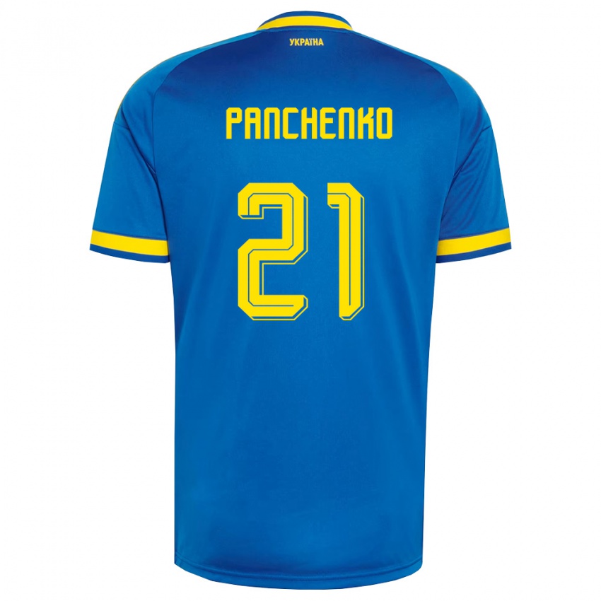 נשים אוקראינה Matviy Panchenko #21 כחול צהוב כהה הרחק ג'רזי 26-28 חולצה קצרה
