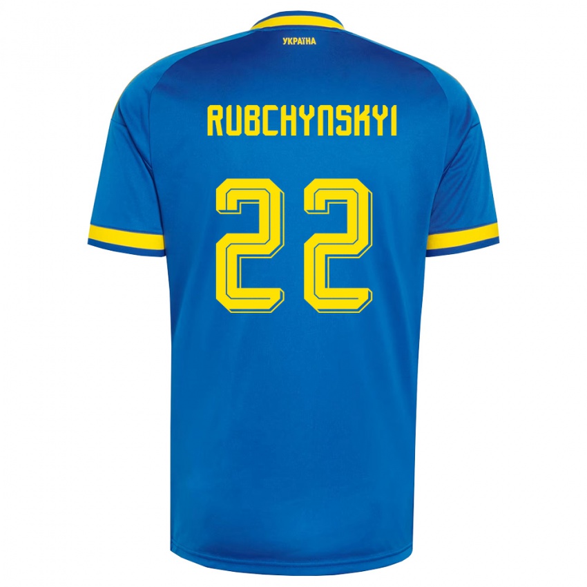 נשים אוקראינה Valentyn Rubchynskyi #22 כחול צהוב כהה הרחק ג'רזי 26-28 חולצה קצרה