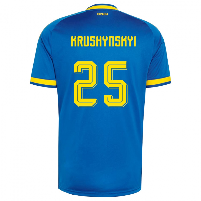 נשים אוקראינה Borys Krushynskyi #25 כחול צהוב כהה הרחק ג'רזי 26-28 חולצה קצרה
