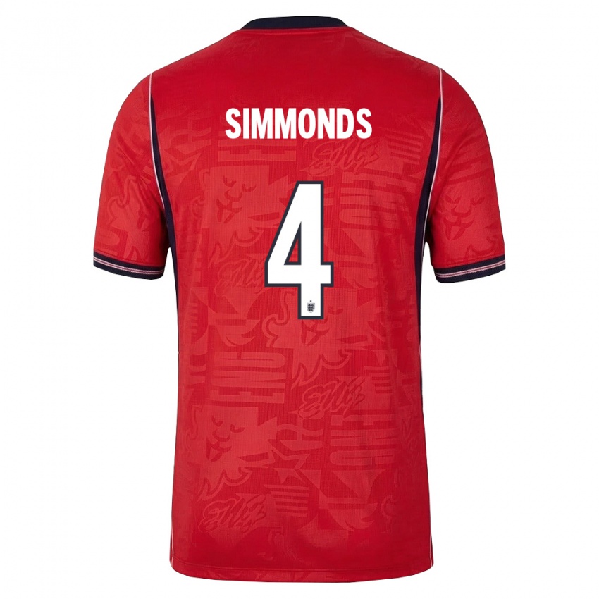 נשים אנגליה Freddie Simmonds #4 אדום כהה לבן הרחק ג'רזי 26-28 חולצה קצרה