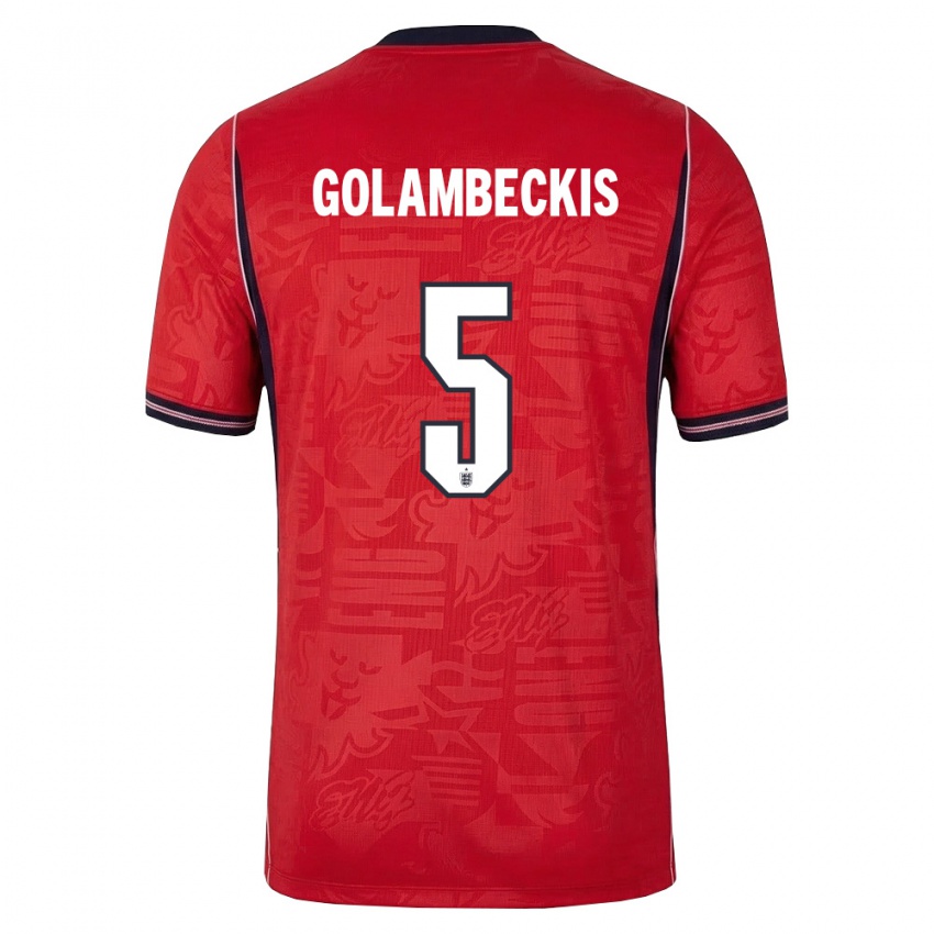 נשים אנגליה Airidas Golambeckis #5 אדום כהה לבן הרחק ג'רזי 26-28 חולצה קצרה