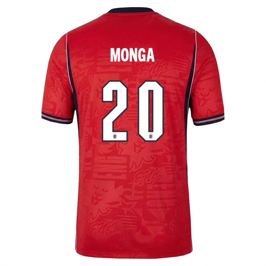 נשים אנגליה Jeremy Monga #20 אדום כהה לבן הרחק ג'רזי 26-28 חולצה קצרה