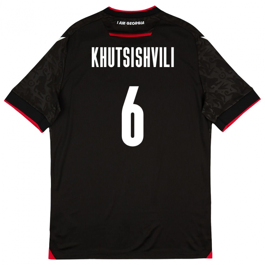 נשים גאורגיה Lasha Khutsishvili #6 שחור לבן אדום הרחק ג'רזי 26-28 חולצה קצרה