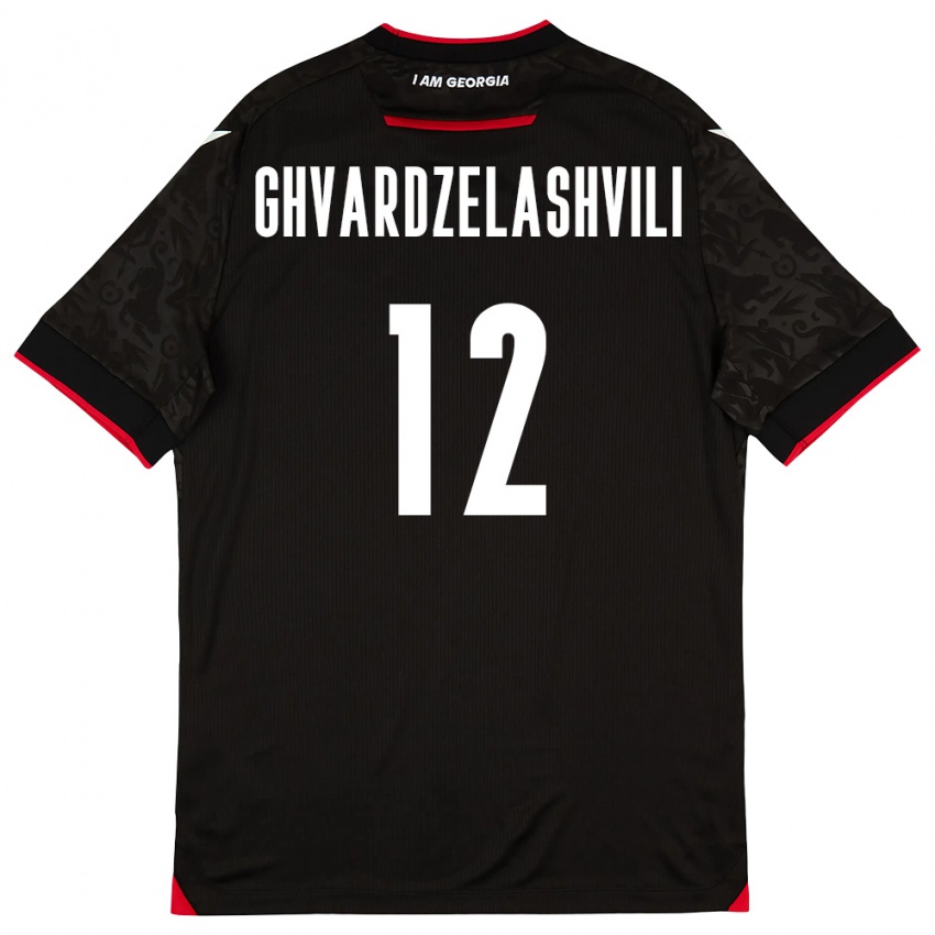נשים גאורגיה Davit Ghvardzelashvili #12 שחור לבן אדום הרחק ג'רזי 26-28 חולצה קצרה
