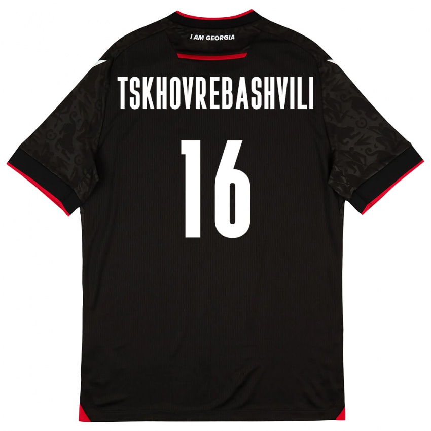 נשים גאורגיה Nikoloz Tskhovrebashvili #16 שחור לבן אדום הרחק ג'רזי 26-28 חולצה קצרה