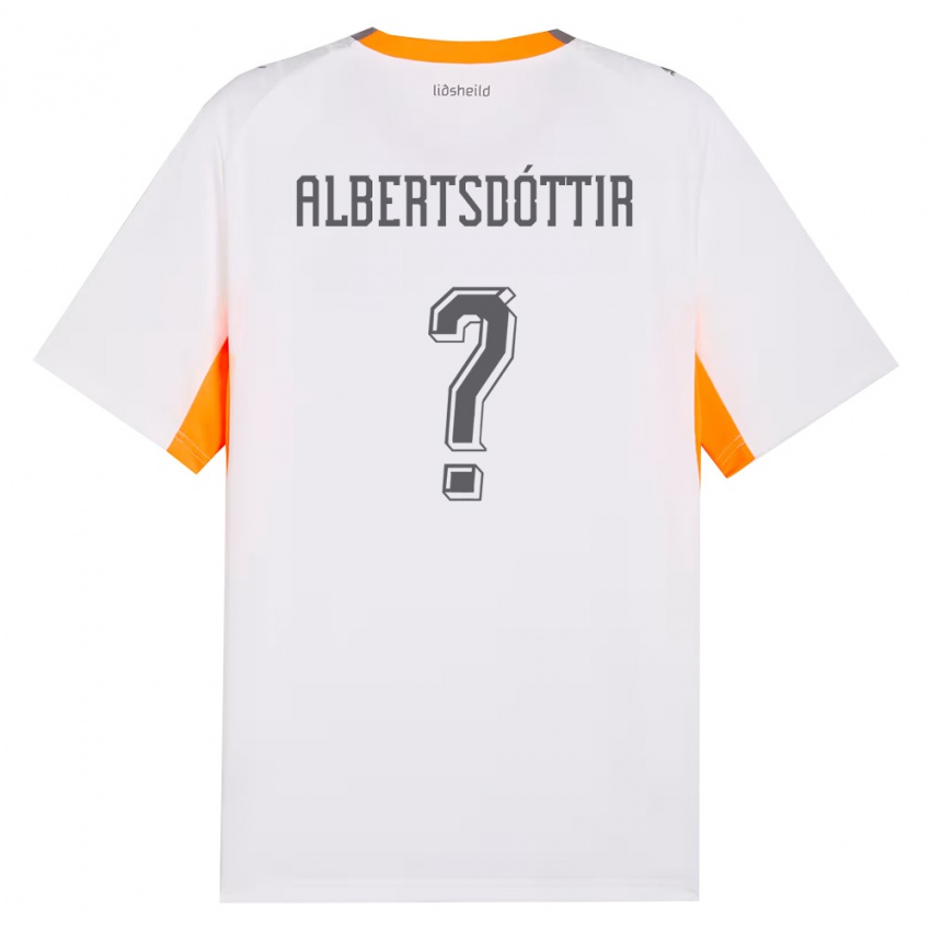 נשים אִיסלַנד Agla María Albertsdóttir #0 לבן כתום אפור הרחק ג'רזי 26-28 חולצה קצרה