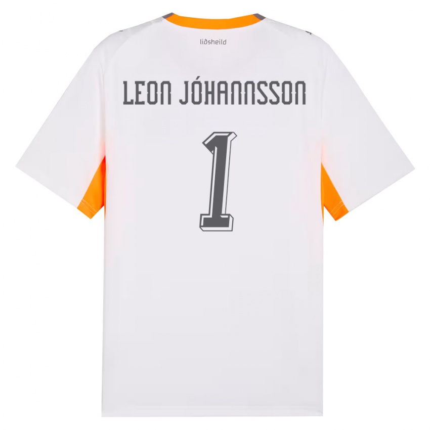 נשים אִיסלַנד Marten Leon Jóhannsson #1 לבן כתום אפור הרחק ג'רזי 26-28 חולצה קצרה