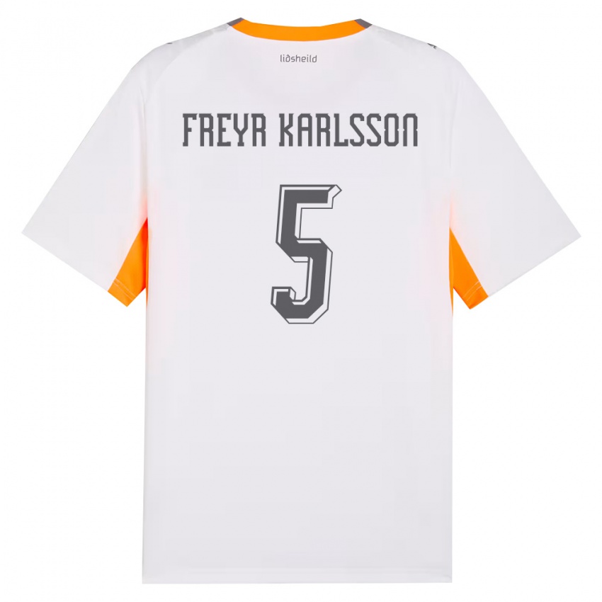 נשים אִיסלַנד Hlynur Freyr Karlsson #5 לבן כתום אפור הרחק ג'רזי 26-28 חולצה קצרה