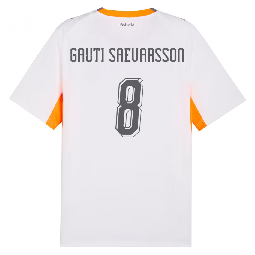 נשים אִיסלַנד Gudmar Gauti Saevarsson #8 לבן כתום אפור הרחק ג'רזי 26-28 חולצה קצרה