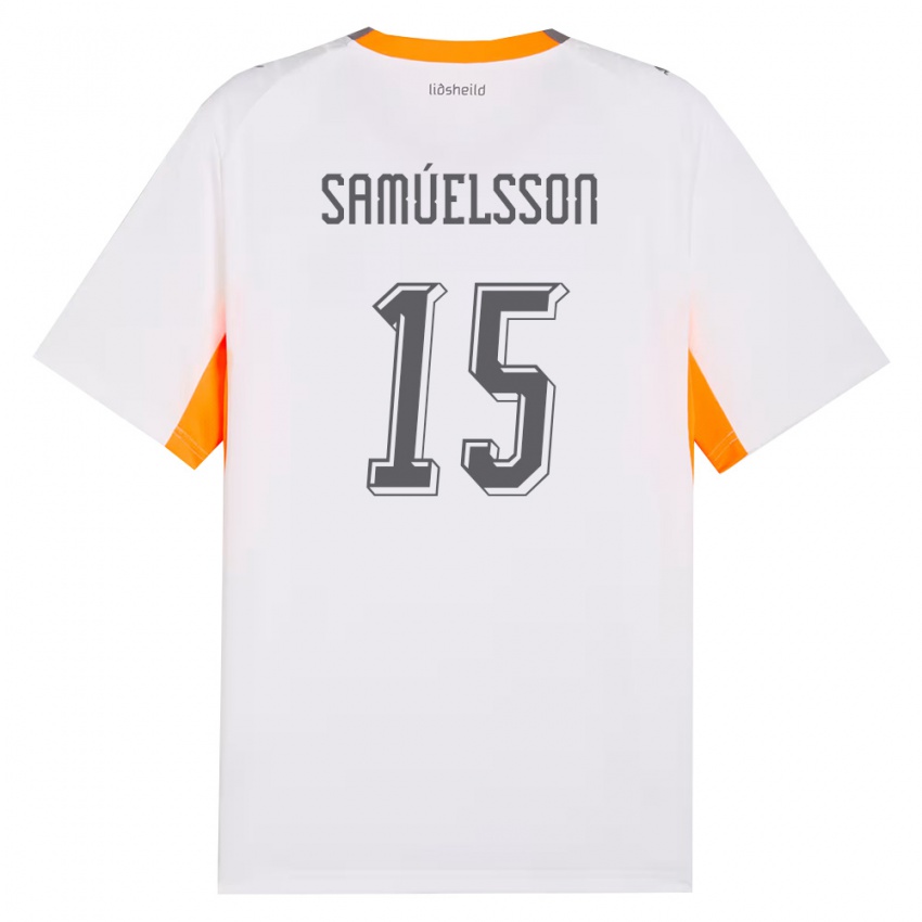 נשים אִיסלַנד Birkir Hrafn Samúelsson #15 לבן כתום אפור הרחק ג'רזי 26-28 חולצה קצרה