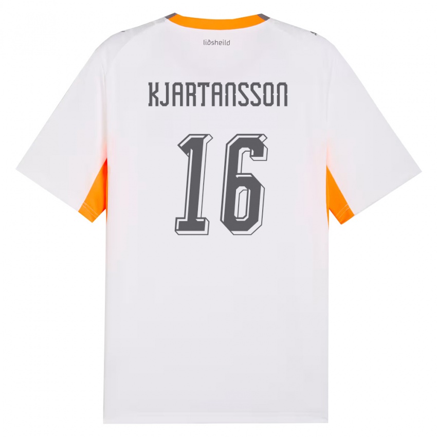 נשים אִיסלַנד Emil Máni Breiddal Kjartansson #16 לבן כתום אפור הרחק ג'רזי 26-28 חולצה קצרה