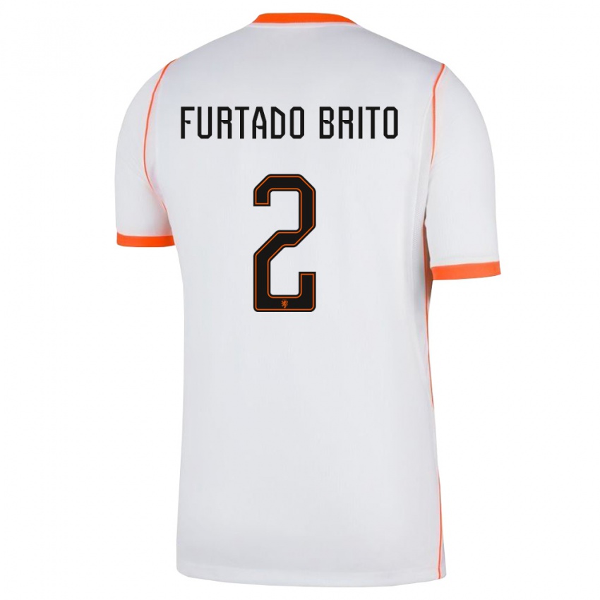 נשים הולנד Dinaylo Furtado Brito #2 לבן כתום הרחק ג'רזי 26-28 חולצה קצרה