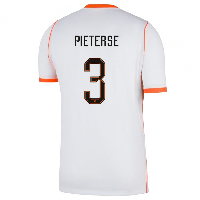 נשים הולנד Mika Pieterse #3 לבן כתום הרחק ג'רזי 26-28 חולצה קצרה