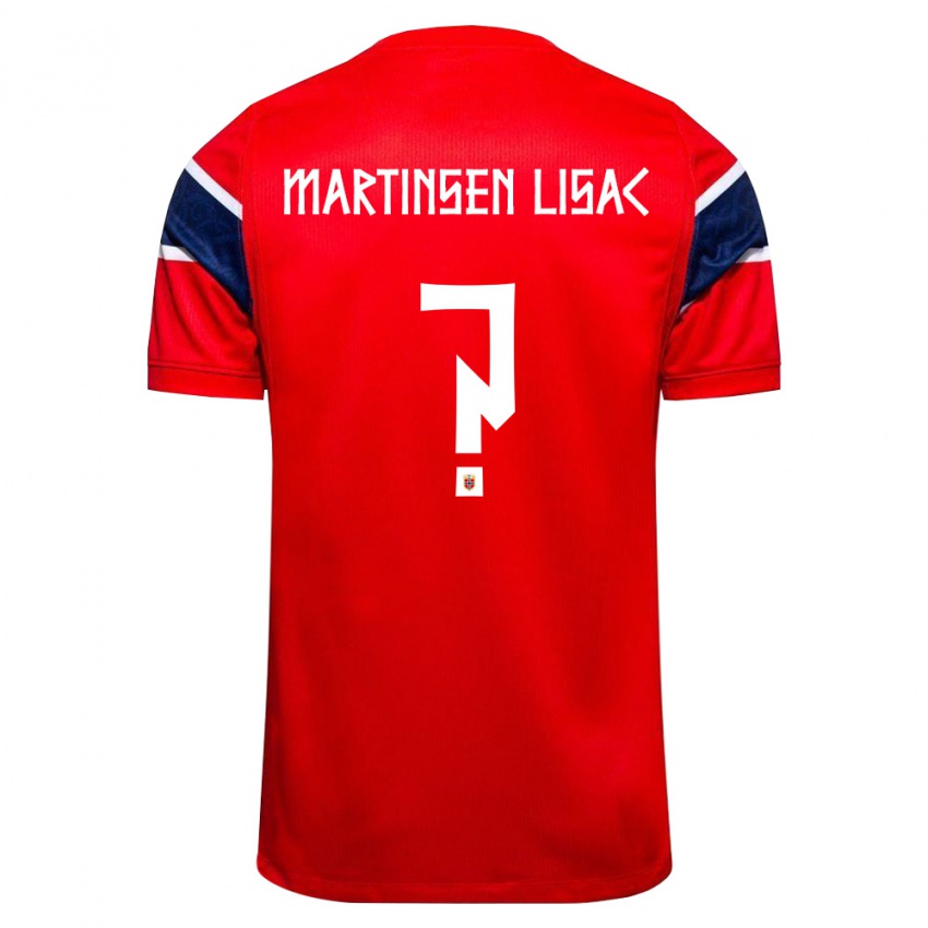 ילדים נורבגיה Lukas Martinsen Lisac #0 אדום כהה לבן ג'רזי ביתית 26-28 חולצה קצרה