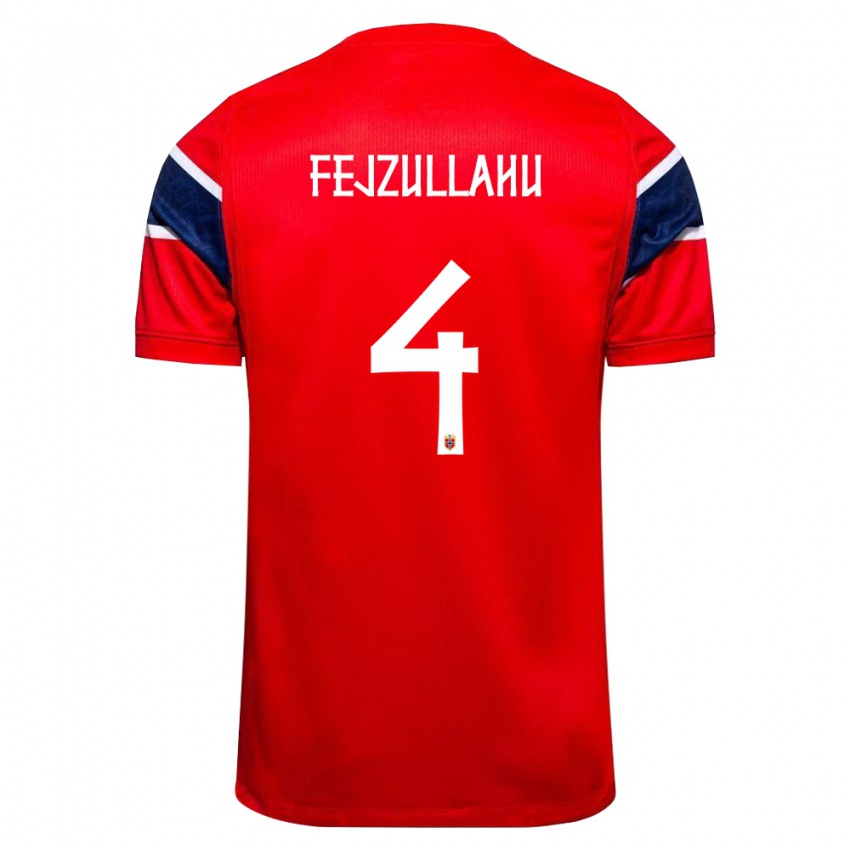 ילדים נורבגיה Arigon Fejzullahu #4 אדום כהה לבן ג'רזי ביתית 26-28 חולצה קצרה