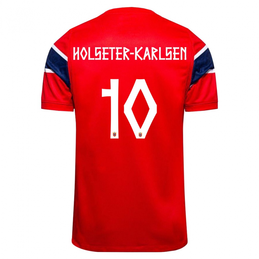 ילדים נורבגיה Philip Holseter-Karlsen #10 אדום כהה לבן ג'רזי ביתית 26-28 חולצה קצרה