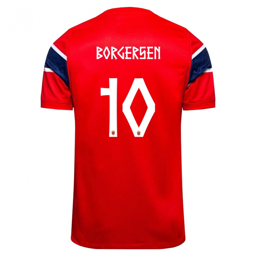 ילדים נורבגיה Aleksander Borgersen #10 אדום כהה לבן ג'רזי ביתית 26-28 חולצה קצרה