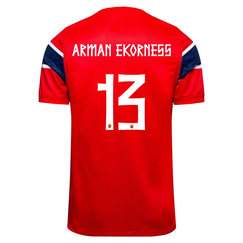 ילדים נורבגיה Karsten Arman Ekorness #13 אדום כהה לבן ג'רזי ביתית 26-28 חולצה קצרה