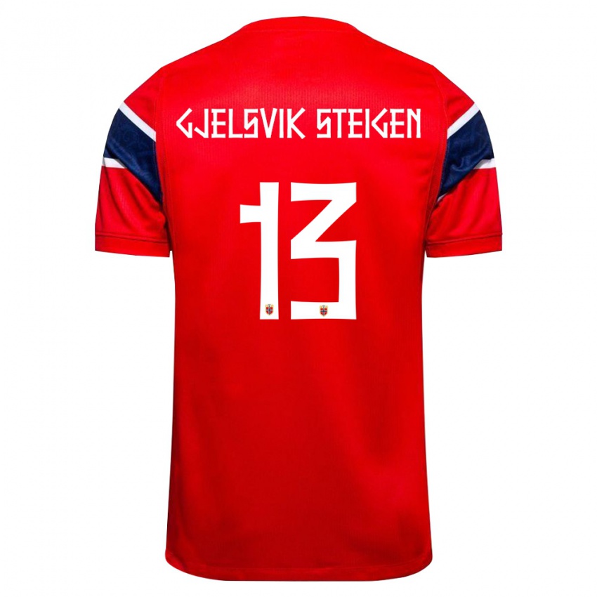 ילדים נורבגיה Rasmus Gjelsvik Steigen #13 אדום כהה לבן ג'רזי ביתית 26-28 חולצה קצרה