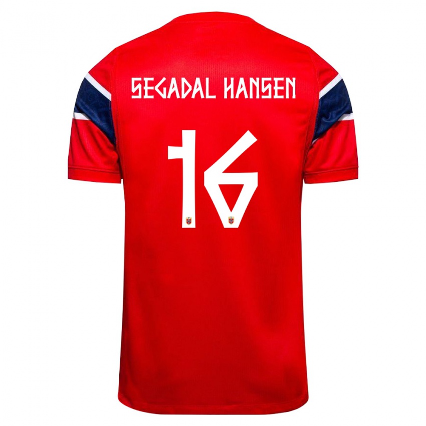 ילדים נורבגיה Jakob Segadal Hansen #16 אדום כהה לבן ג'רזי ביתית 26-28 חולצה קצרה
