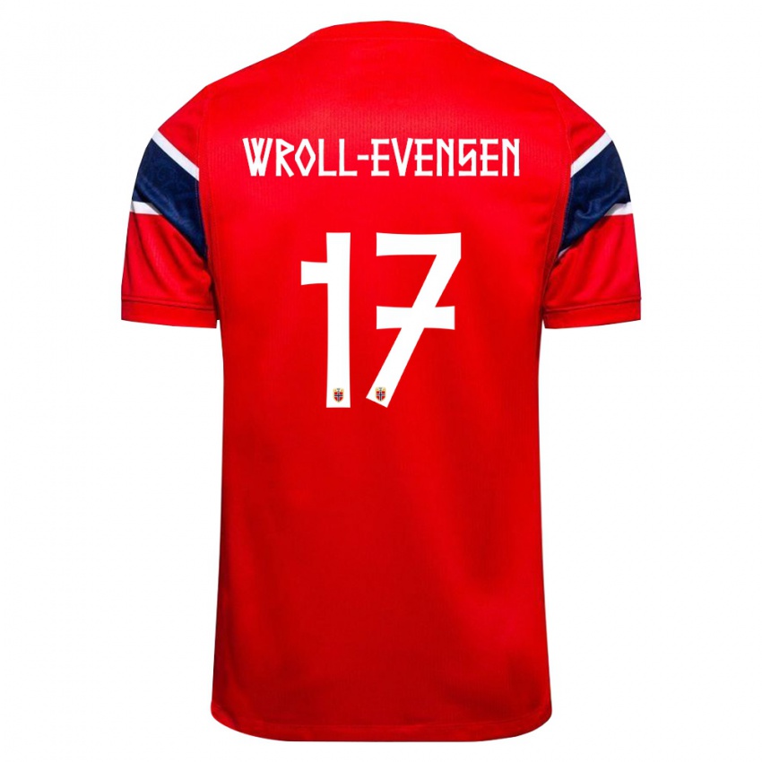 ילדים נורבגיה Henrik Wroll-Evensen #17 אדום כהה לבן ג'רזי ביתית 26-28 חולצה קצרה