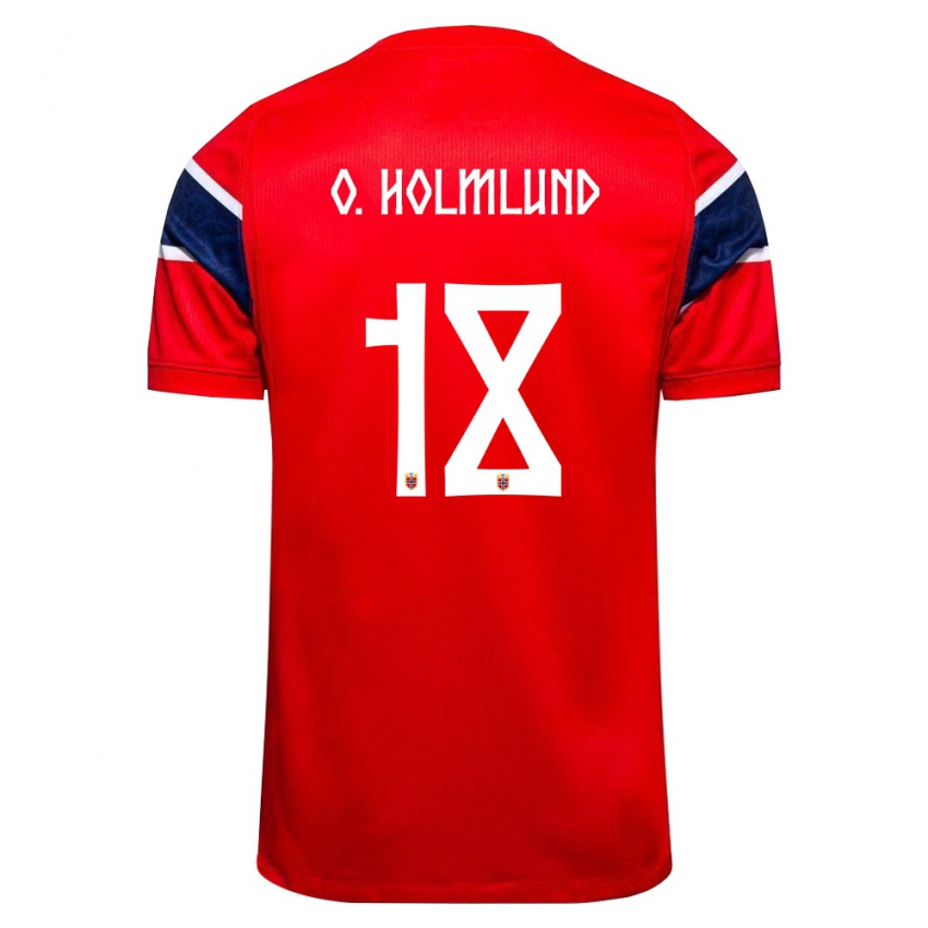 ילדים נורבגיה Ola Holmlund Ørjasæter #18 אדום כהה לבן ג'רזי ביתית 26-28 חולצה קצרה