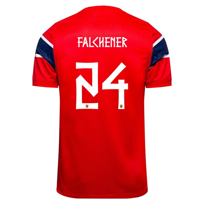 ילדים נורבגיה Henrik Falchener #24 אדום כהה לבן ג'רזי ביתית 26-28 חולצה קצרה