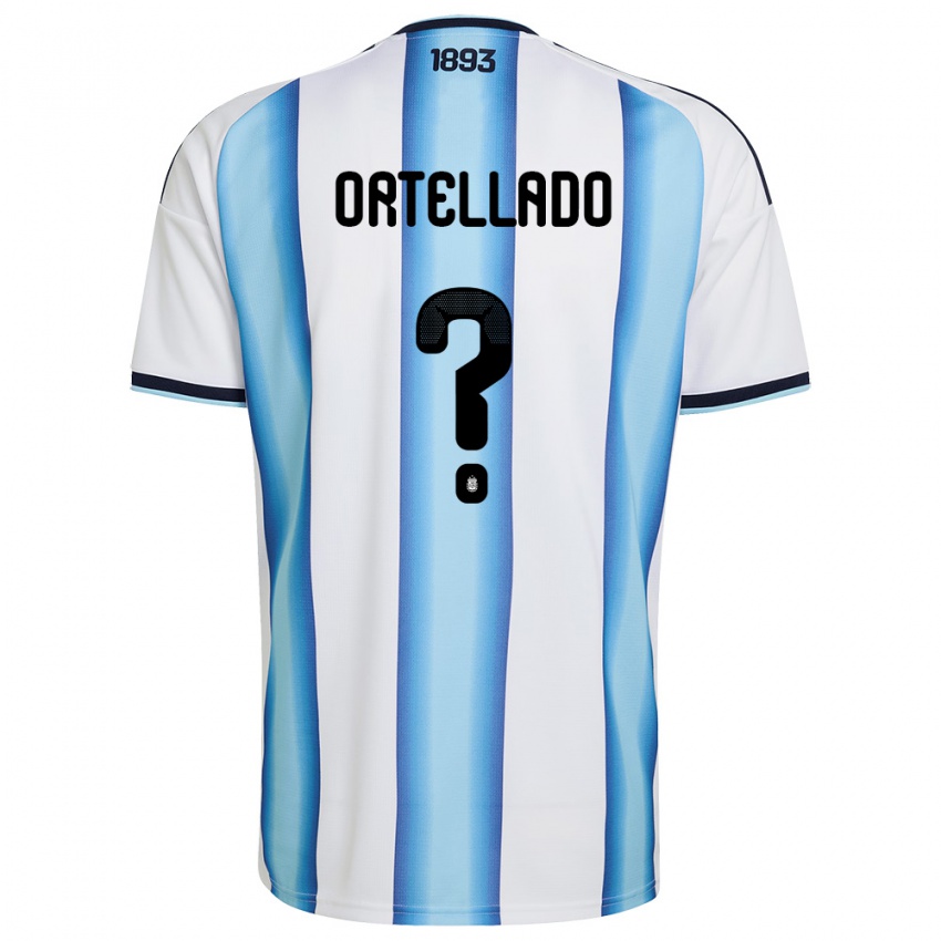 ילדים ארגנטינה Facundo Ortellado #0 לבן כחול שמיים כהה ג'רזי ביתית 26-28 חולצה קצרה