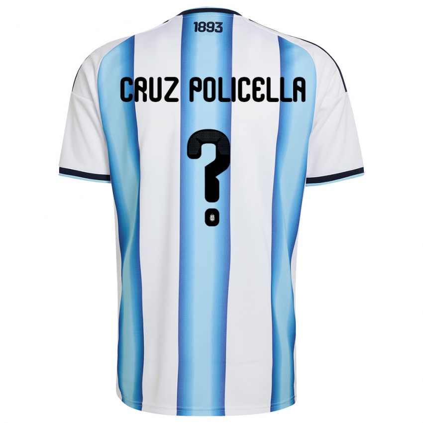 ילדים ארגנטינה Juan Cruz Policella #0 לבן כחול שמיים כהה ג'רזי ביתית 26-28 חולצה קצרה