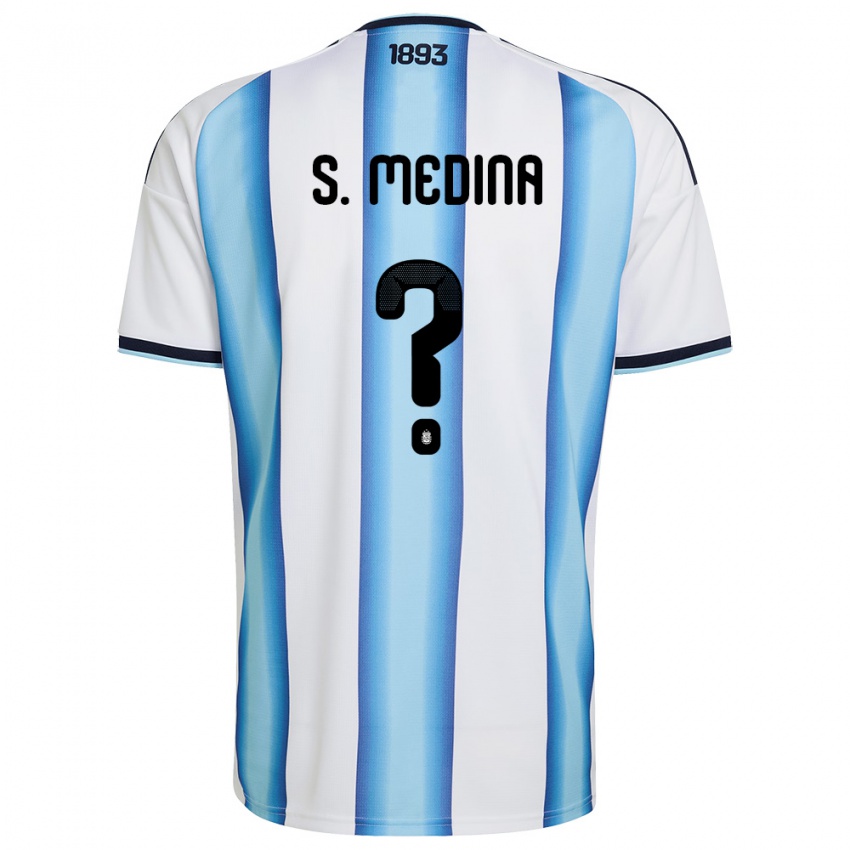 ילדים ארגנטינה Santiago Medina #0 לבן כחול שמיים כהה ג'רזי ביתית 26-28 חולצה קצרה