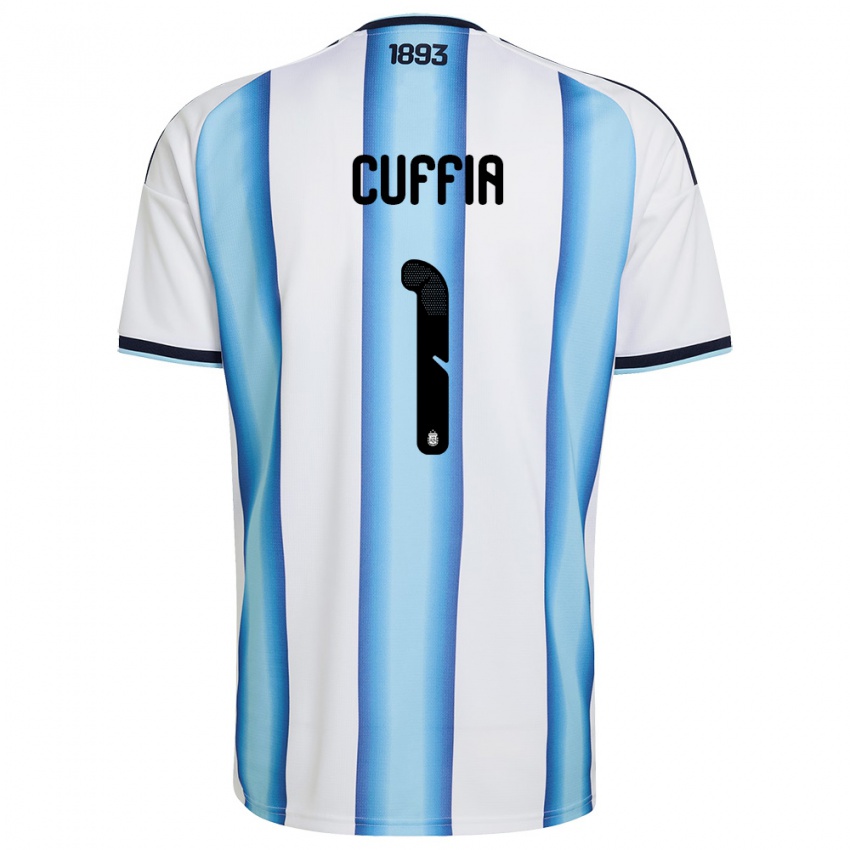 ילדים ארגנטינה Lucas Cuffia #1 לבן כחול שמיים כהה ג'רזי ביתית 26-28 חולצה קצרה