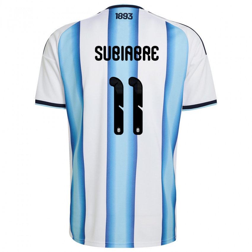 ילדים ארגנטינה Ian Subiabre #11 לבן כחול שמיים כהה ג'רזי ביתית 26-28 חולצה קצרה