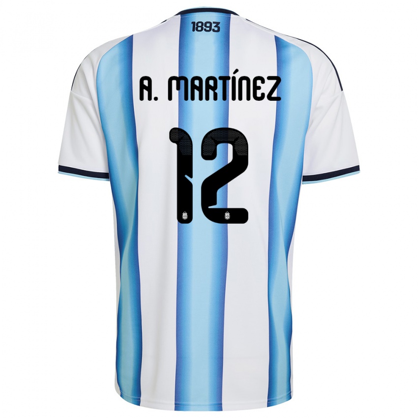ילדים ארגנטינה Agustín Martínez #12 לבן כחול שמיים כהה ג'רזי ביתית 26-28 חולצה קצרה