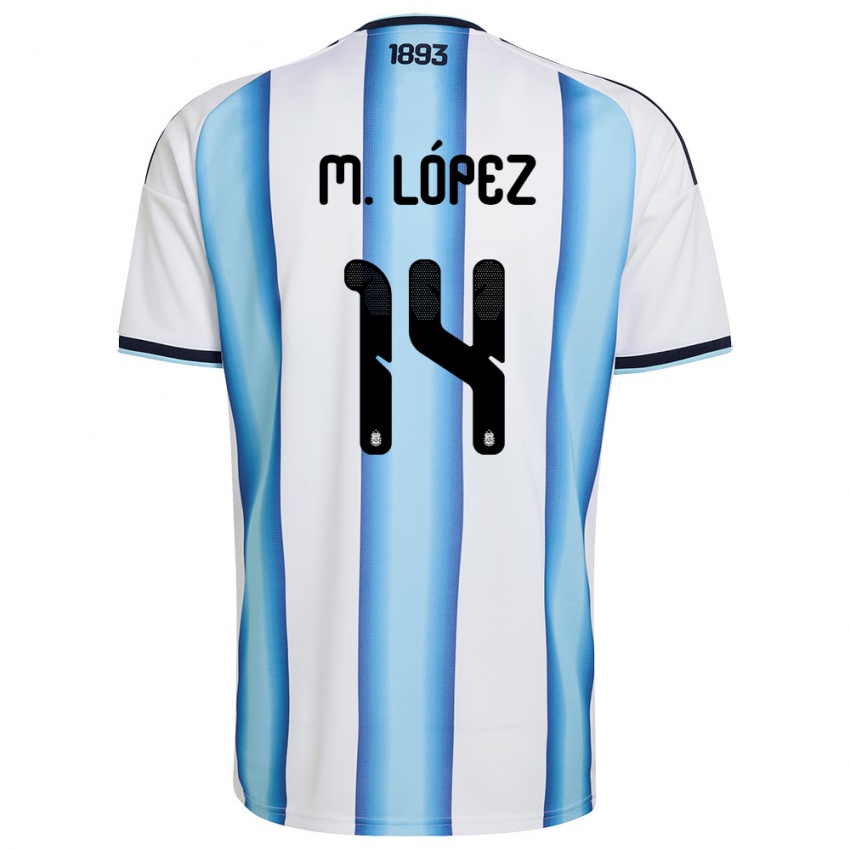 ילדים ארגנטינה Mateo López #14 לבן כחול שמיים כהה ג'רזי ביתית 26-28 חולצה קצרה