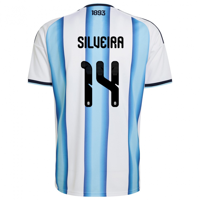 ילדים ארגנטינה Santiago Silveira #14 לבן כחול שמיים כהה ג'רזי ביתית 26-28 חולצה קצרה