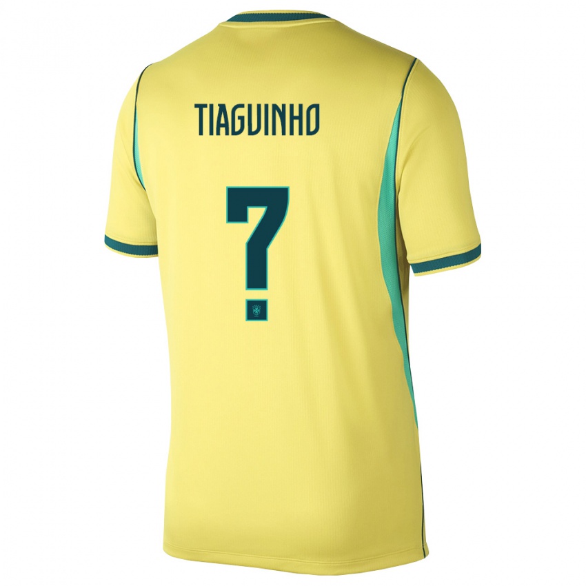 ילדים ברזיל Tiaguinho #0 צהוב ירוק ג'רזי ביתית 26-28 חולצה קצרה