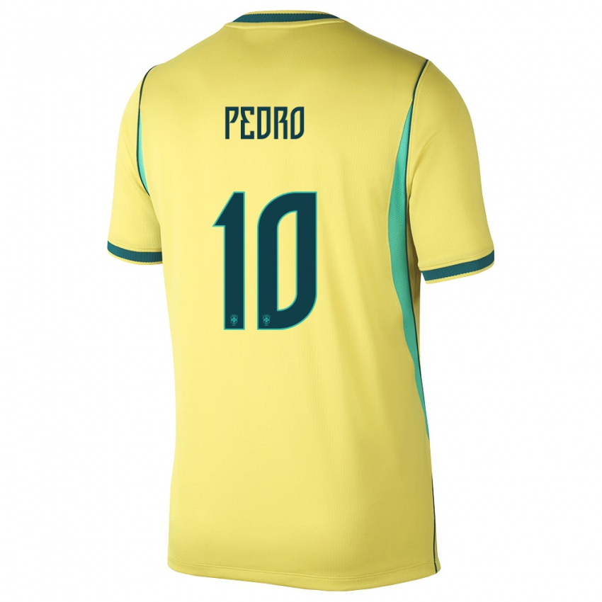 ילדים ברזיל Pedro #10 צהוב ירוק ג'רזי ביתית 26-28 חולצה קצרה