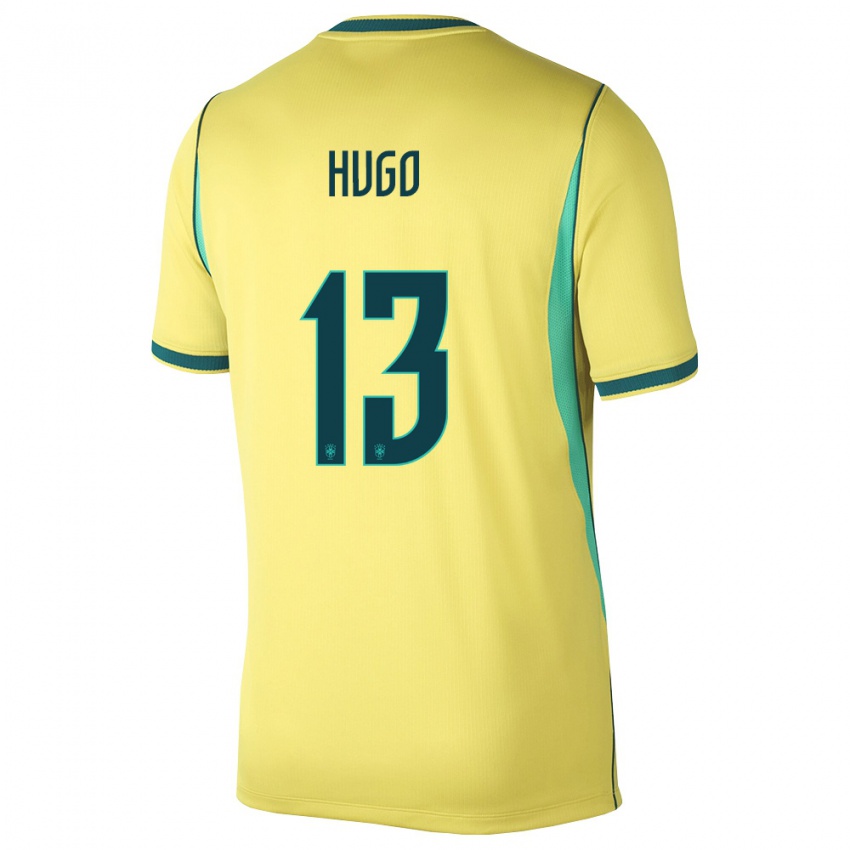 ילדים ברזיל Vitor Hugo #13 צהוב ירוק ג'רזי ביתית 26-28 חולצה קצרה