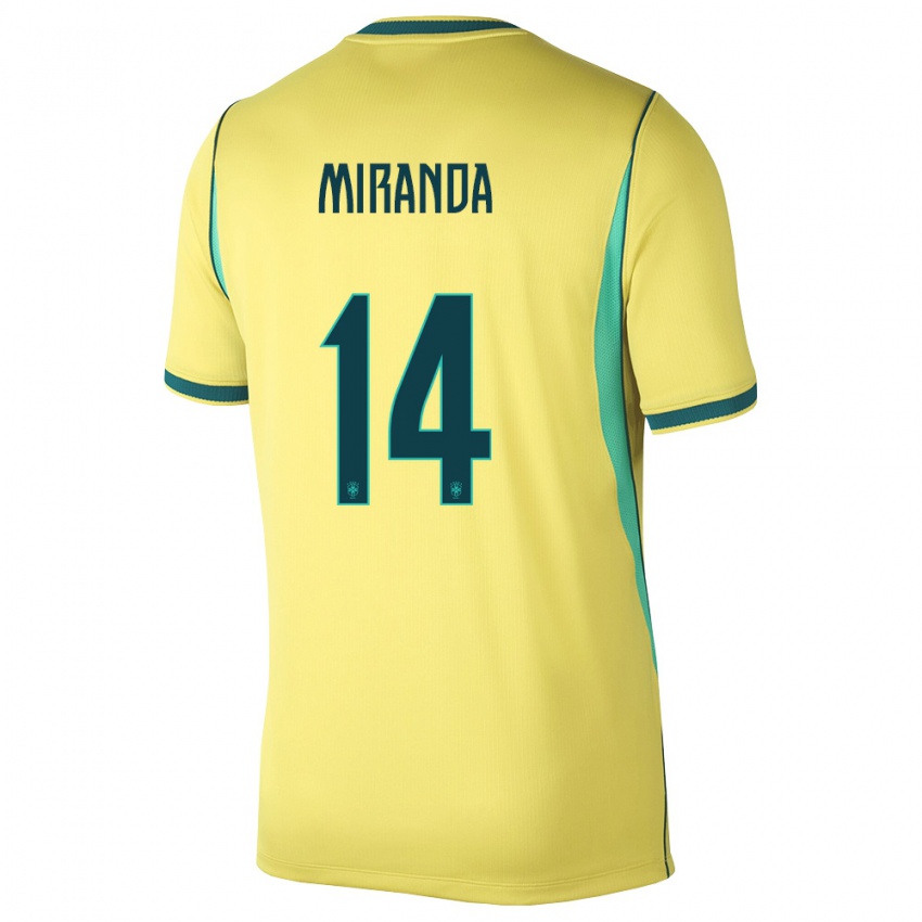 ילדים ברזיל Lucas Miranda #14 צהוב ירוק ג'רזי ביתית 26-28 חולצה קצרה