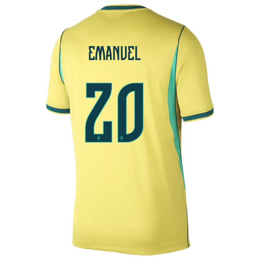 ילדים ברזיל Emanuel #20 צהוב ירוק ג'רזי ביתית 26-28 חולצה קצרה