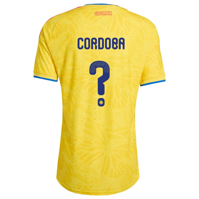 ילדים קולומביה Jaider Cordoba #0 צהוב כחול אדום ג'רזי ביתית 26-28 חולצה קצרה