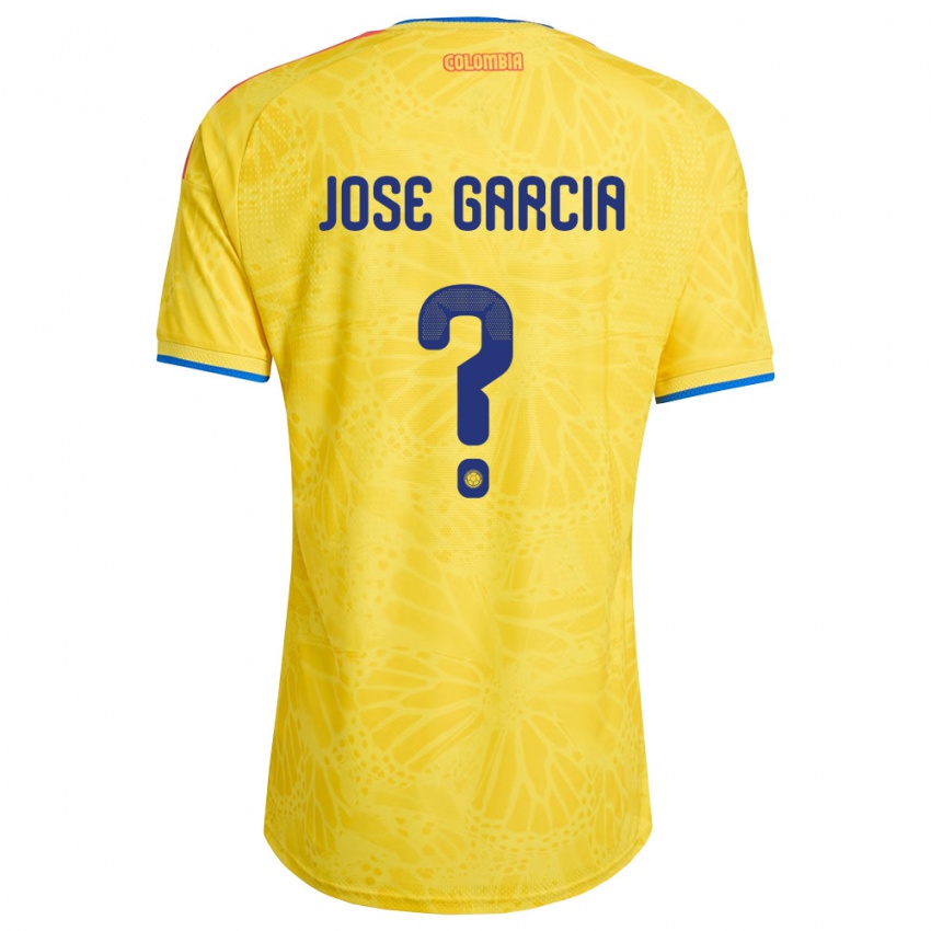 ילדים קולומביה José García #0 צהוב כחול אדום ג'רזי ביתית 26-28 חולצה קצרה