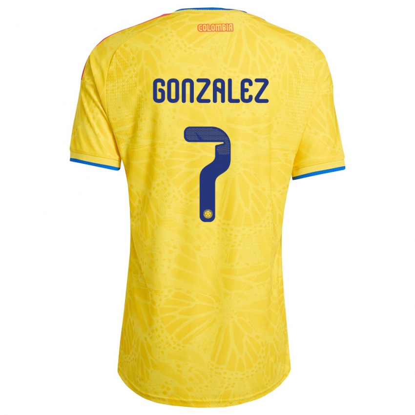ילדים קולומביה Celis González #7 צהוב כחול אדום ג'רזי ביתית 26-28 חולצה קצרה