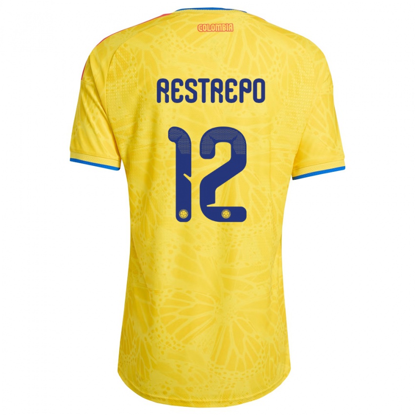 ילדים קולומביה Valery Restrepo #12 צהוב כחול אדום ג'רזי ביתית 26-28 חולצה קצרה