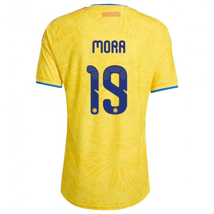 ילדים קולומביה Ángel Mora #19 צהוב כחול אדום ג'רזי ביתית 26-28 חולצה קצרה