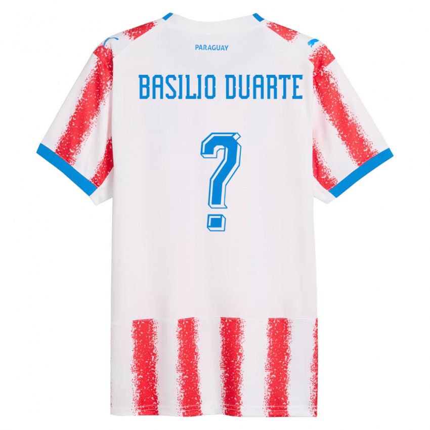 ילדים פרגוואי Basilio Duarte #0 לבן אדום כחול ג'רזי ביתית 26-28 חולצה קצרה