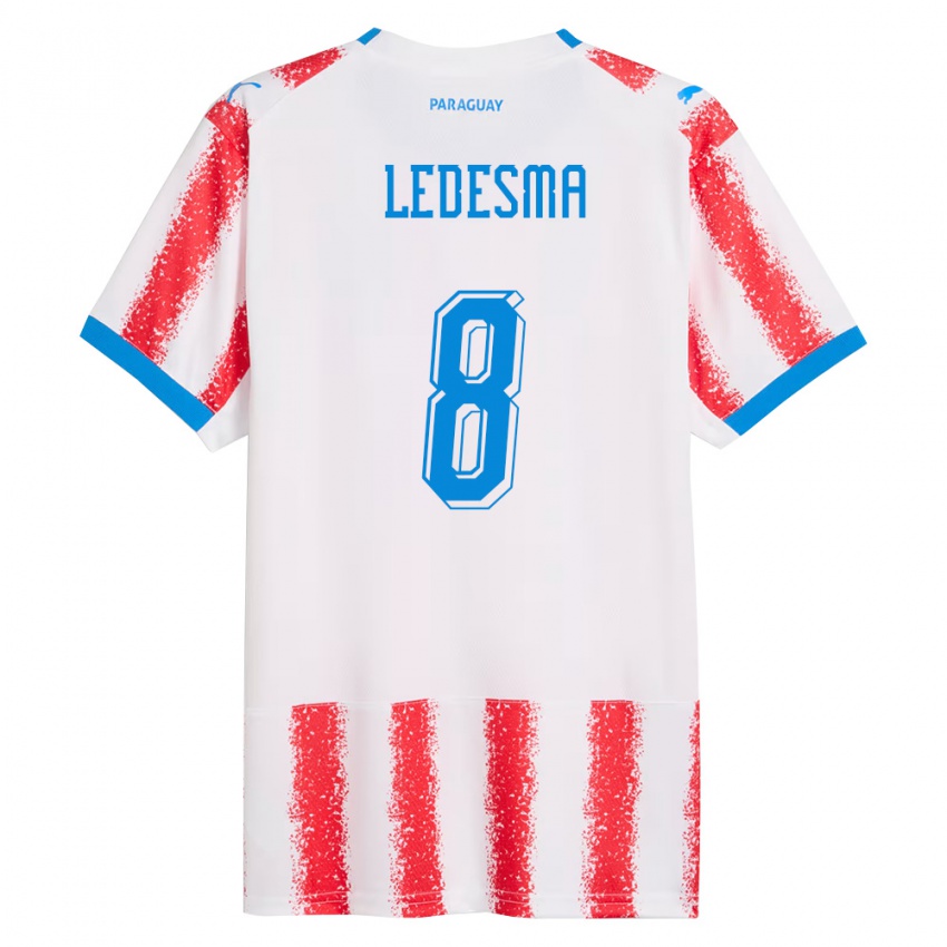 ילדים פרגוואי Alan Ledesma #8 לבן אדום כחול ג'רזי ביתית 26-28 חולצה קצרה