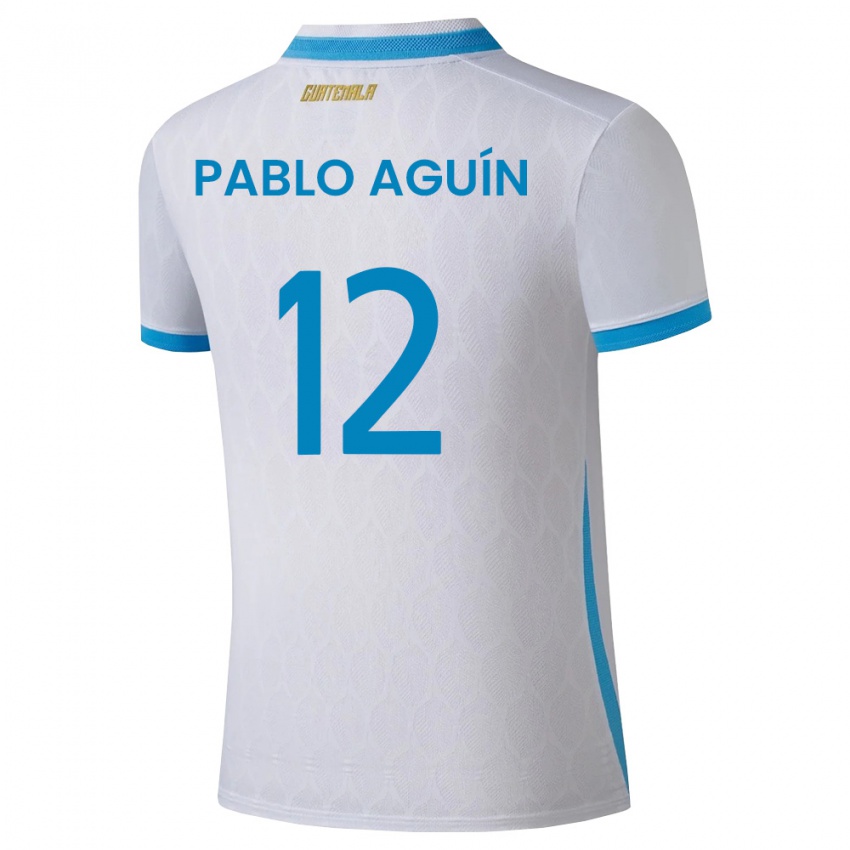 ילדים גואטמלה Luis Pablo Aguín #12 לבן כחול שמיים זהב ג'רזי ביתית 26-28 חולצה קצרה